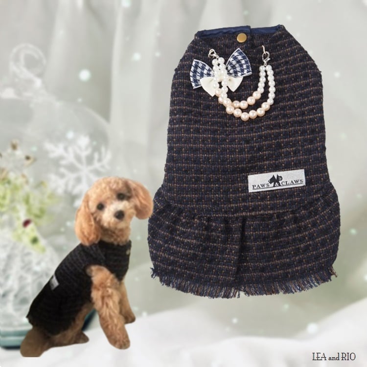 ワンピース P24 黒 ブラック 秋 冬 ハンドメイド ドッグウエア シック