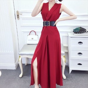 【送料無料】 ベルテッドドレス 4色 ロング マキシ ノースリーブ エレガント系 大人可愛い きれいめ 体系カバー Vネック ラウンドネック 30代 40代 レディースファッション 可愛い お出かけ 女子会 デイリーユース お茶会 お呼ばれ Aライン フレア パーティ 結婚式 お呼ばれ 二次会