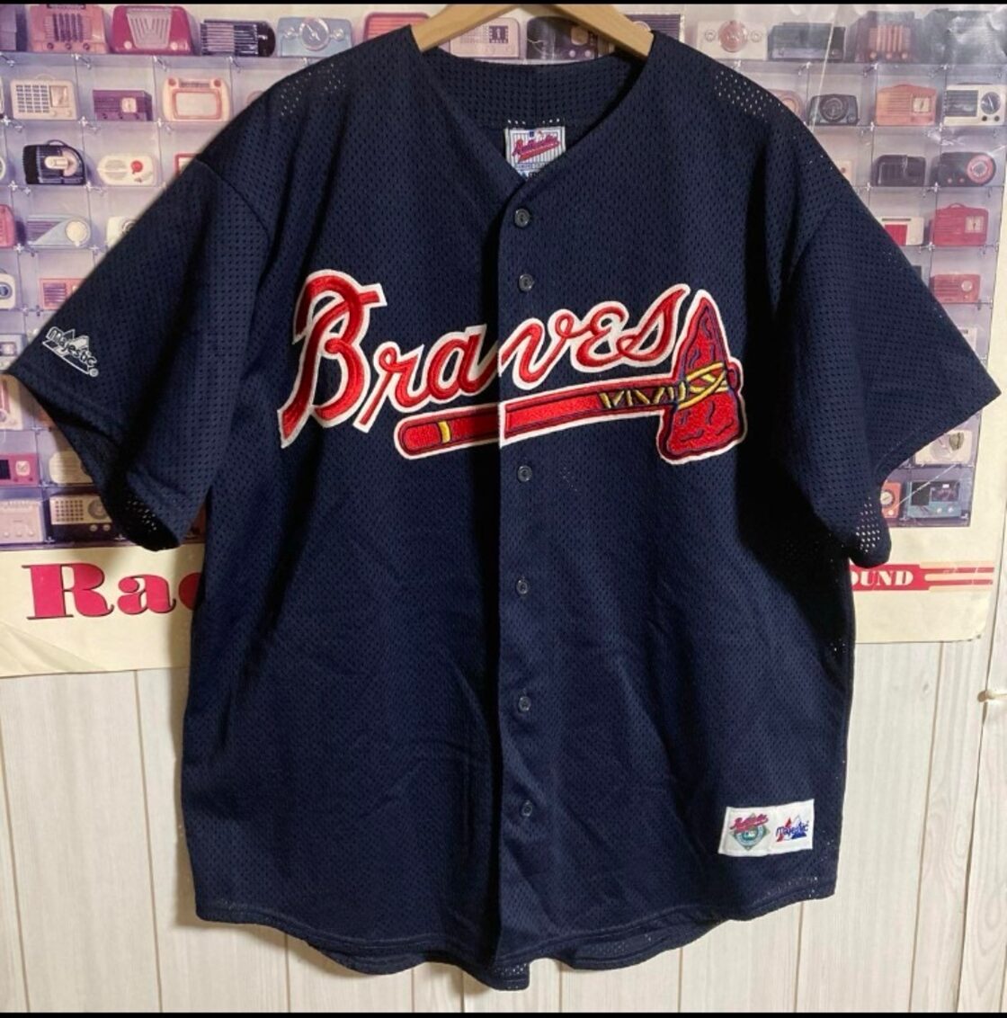 USA製90s MAJESTIC MLBアトランタブレーブスベースボールゲームシャツ 