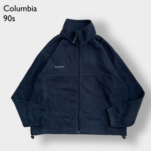 Columbia 90s フリースジャケット XL ビッグサイズ ジップアップ フルジップ アウター コロンビア アウトドア ワンポイント ブラック 刺繍ロゴ US古着