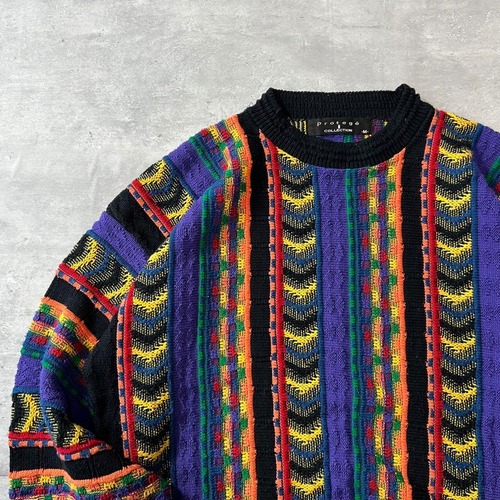 Proteg? / 90's usa製 multi color 3D knit size M