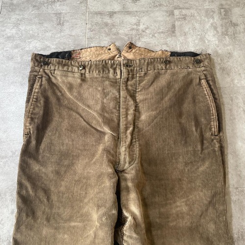 30-40s フレンチワーク 太畝コーデュロイ ブラウン パンツ W46 詳細写真4