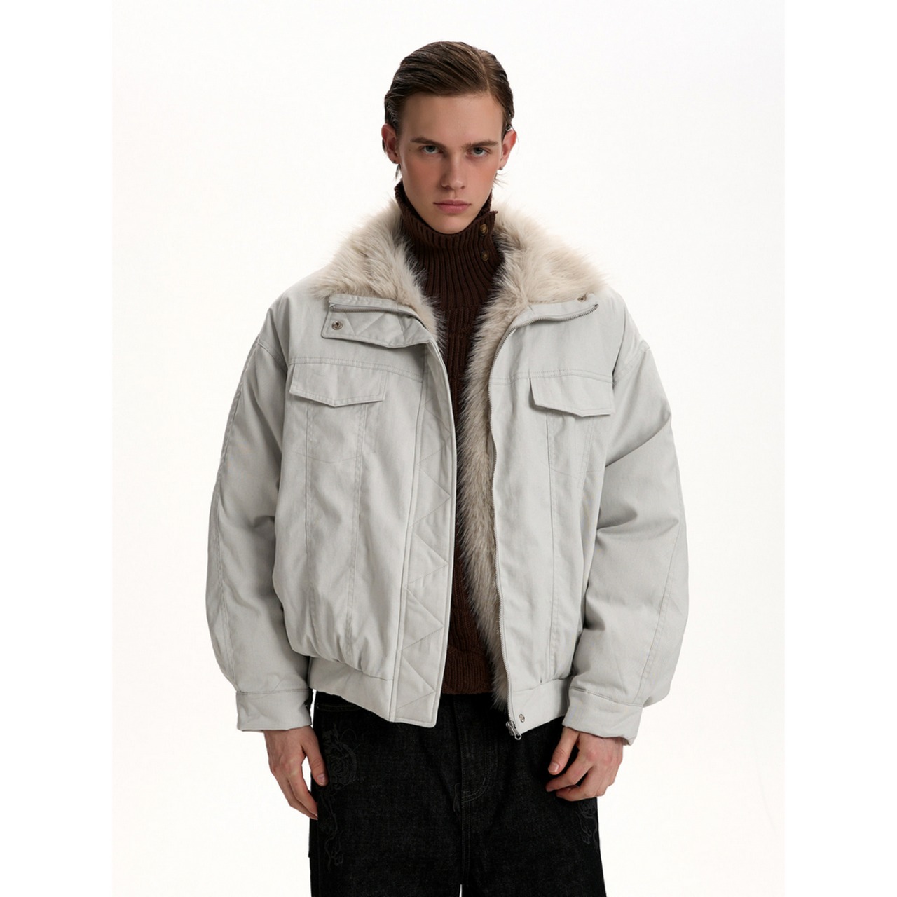 【暖かさUP】ストリート ファー中綿ジャケット T2001