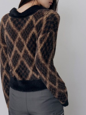 Shaggy Check Polo Knit / BLACK