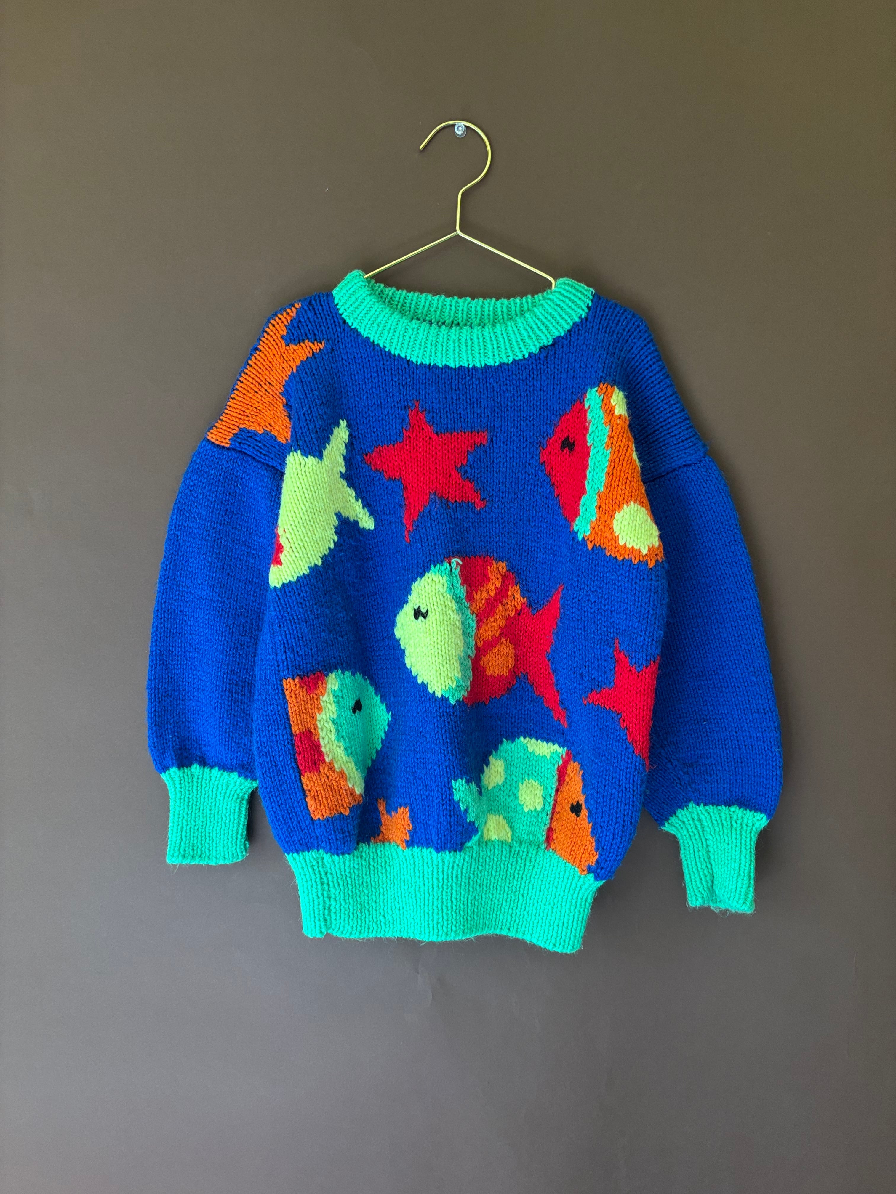 【KIDS vintage】fish sweater. about 5-7y
