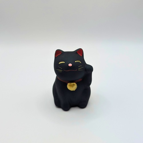 招き猫　(黒・左手)　人形おみくじ