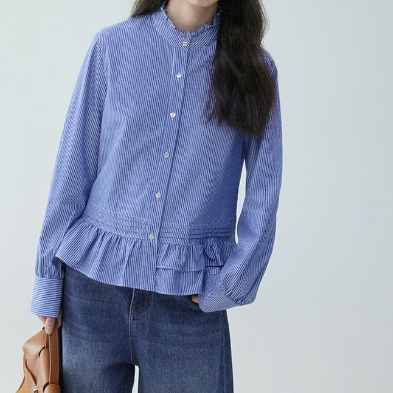 フリルストライプ柄シャツ M1758