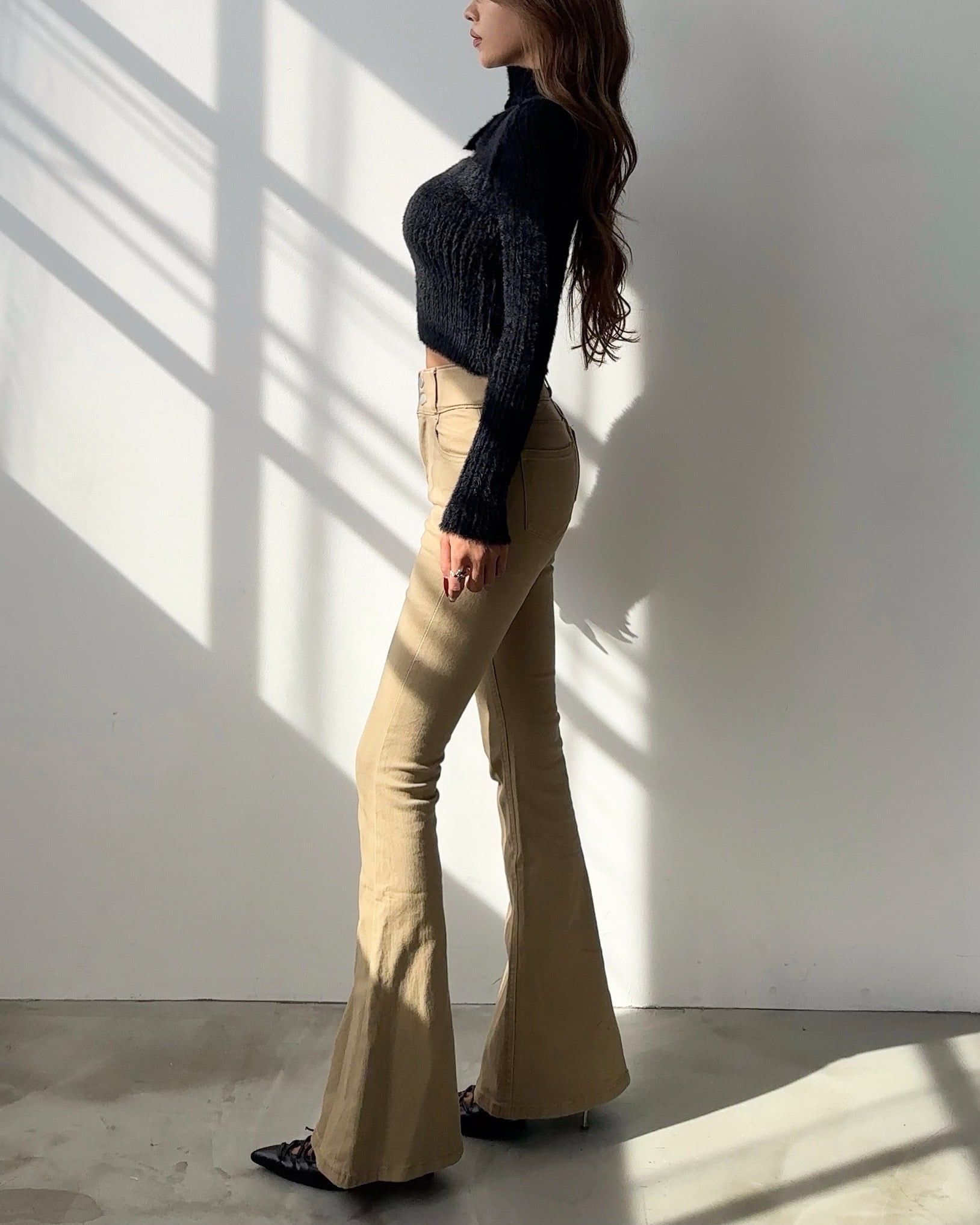 再入荷/ベージュ】SU high-waist flare denim | GIENGE［ジーアング］