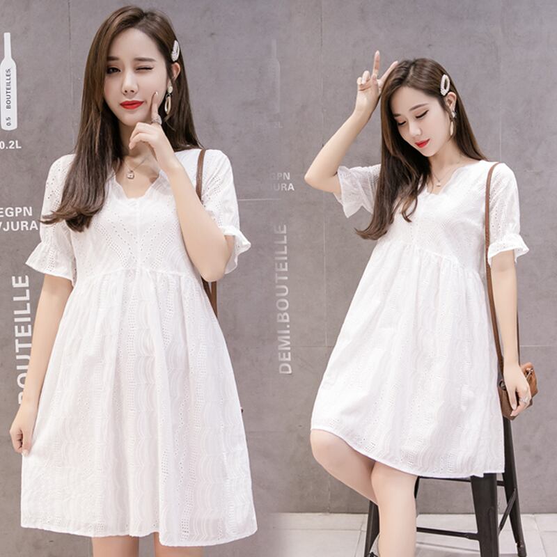 【新作】【送料無料】 マタニティドレス無地Vネック半袖レースワンピース ショート ハーフスリーブ ソリッドカラー AL expec346858629312