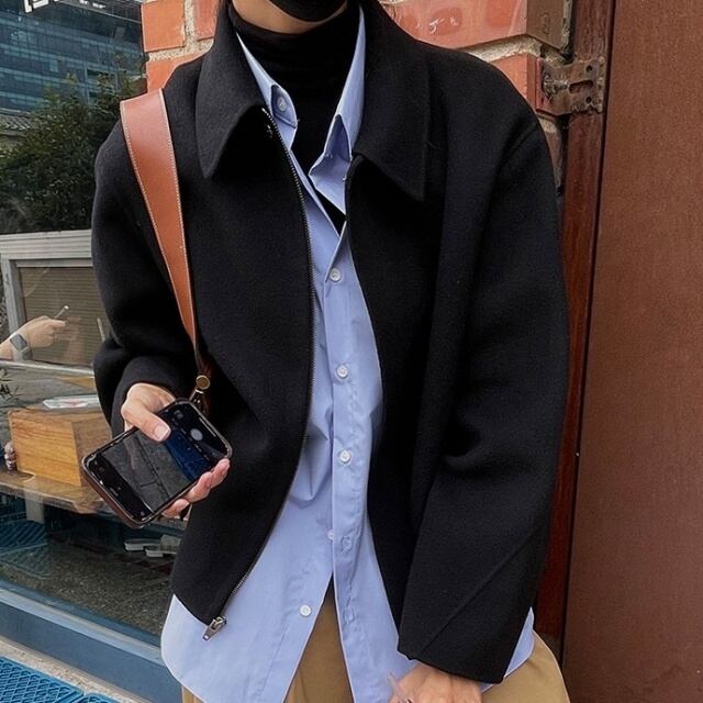 【予約販売】コート レディース アウター ショート丈 ジップアップ ブラウン ブラック グレー こなれ感 通勤 大人可愛い シンプル ベーシック おしゃれ 韓国 フリー