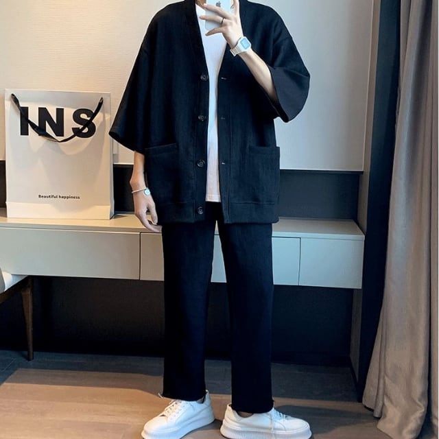 ブラック カーディガンと半袖トップス セット ブラック カーディガンと半袖トップス セット