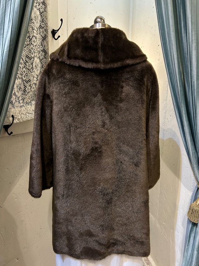 60's moca brown faux fur coat