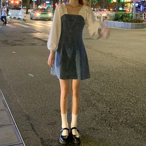 【韓国通販 dgo】stitch denim one piece fake two piece（A1559）