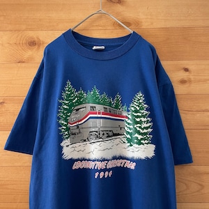 【JERZEES】90s USA製 Tシャツ AMTRAK アムトラック 汽車 イラスト クリスマス Lサイズ US古着