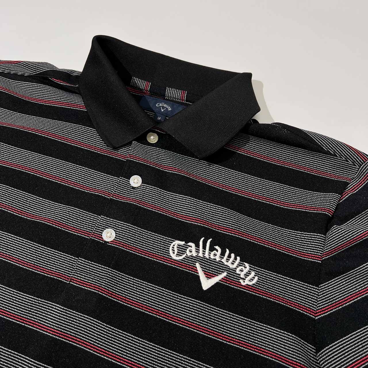 美品 Callaway Golf キャロウェイ ゴルフ ボーダー柄 ドライ 半袖 ポロシャツ サイズ M /メンズ/ブラック系/スポーツ