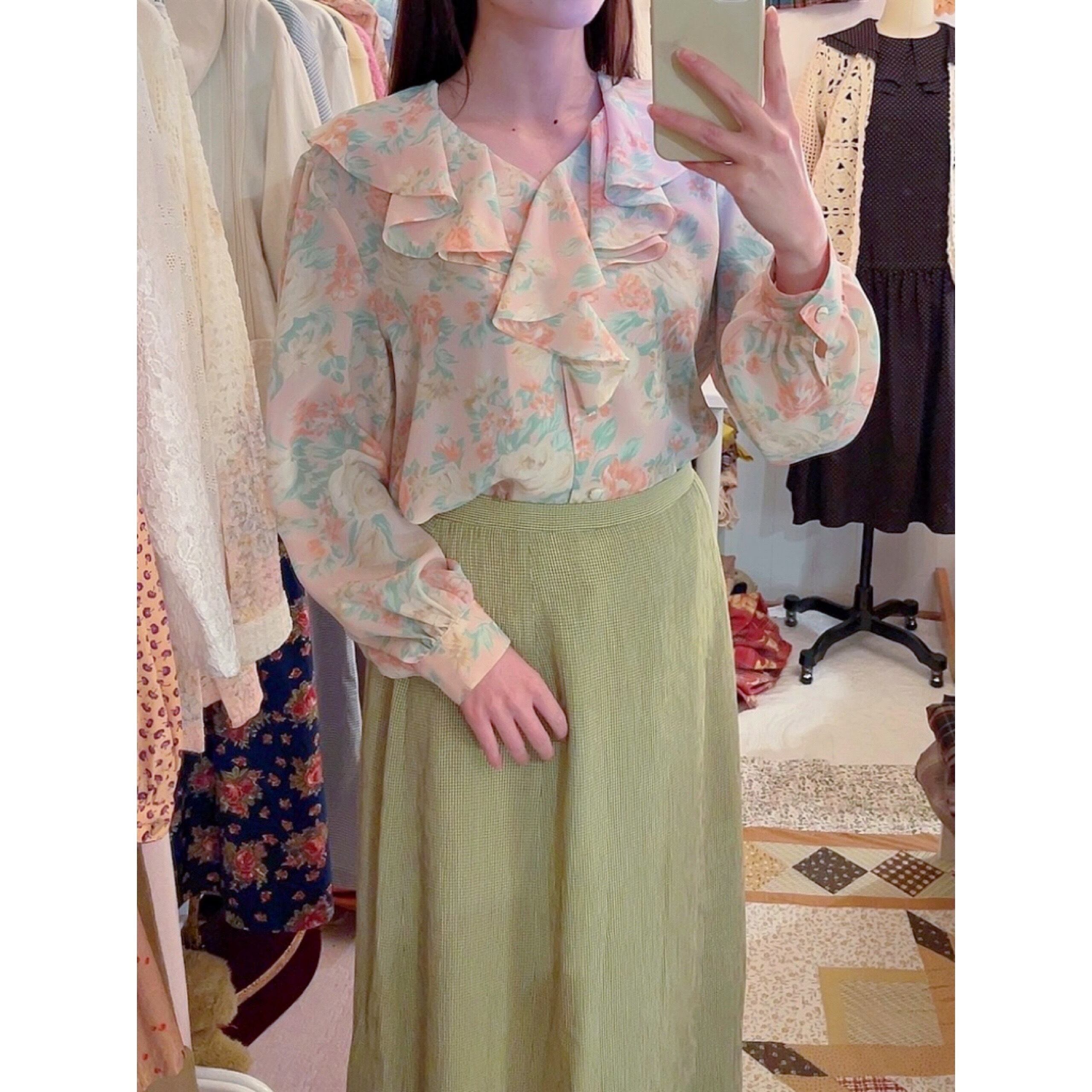 flower frill collar pink blouse