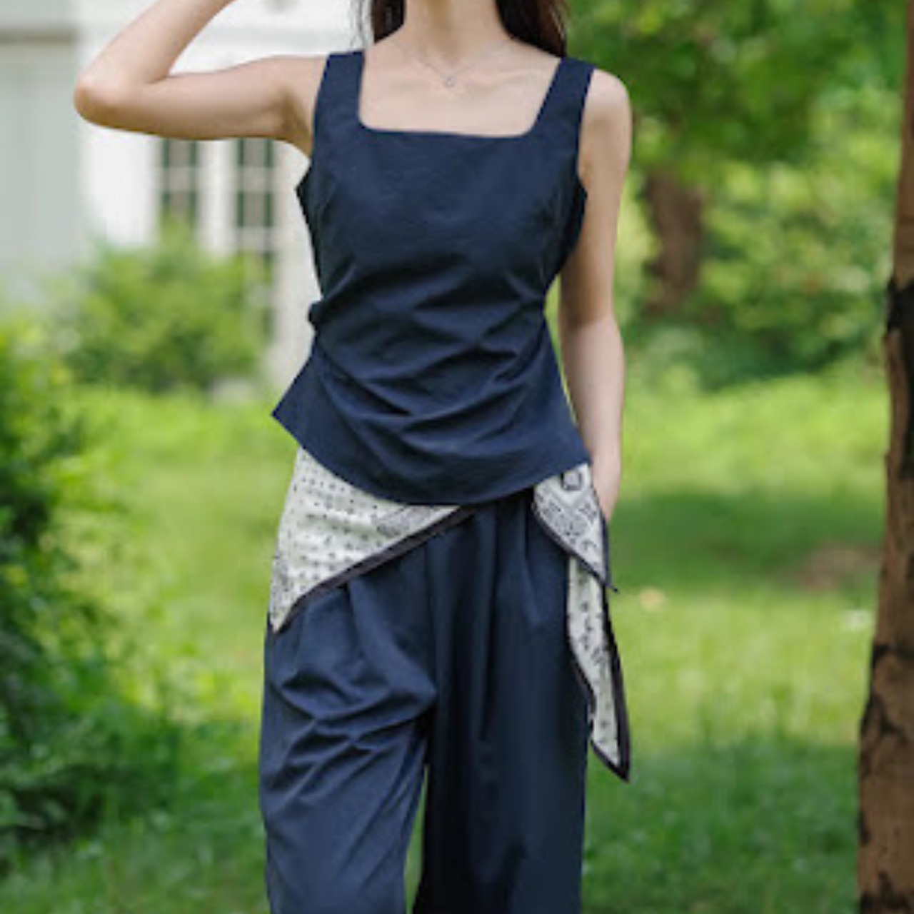 スクエアネック ノースリーブ ワイドレッグ ジャンプスーツ２点セット 　　 00056