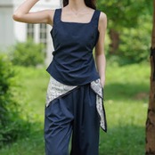 スクエアネック ノースリーブ ワイドレッグ ジャンプスーツ２点セット 　　 00056