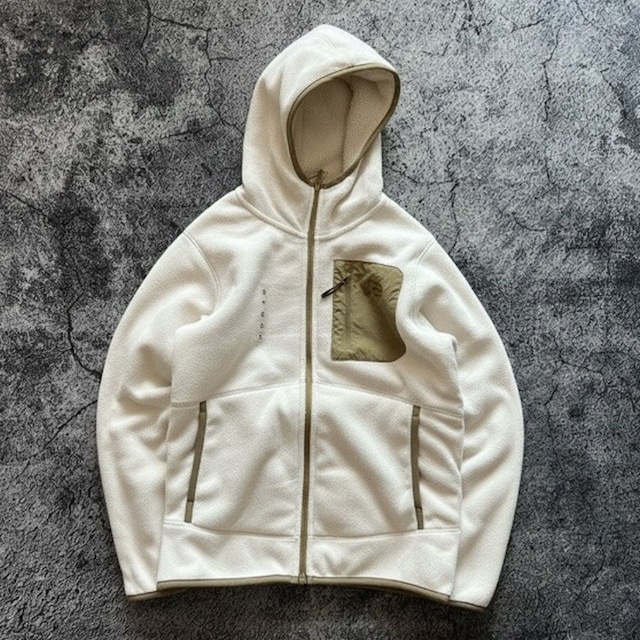 Soft fleece hooded loose pocket jacket in white and beige(GV090)