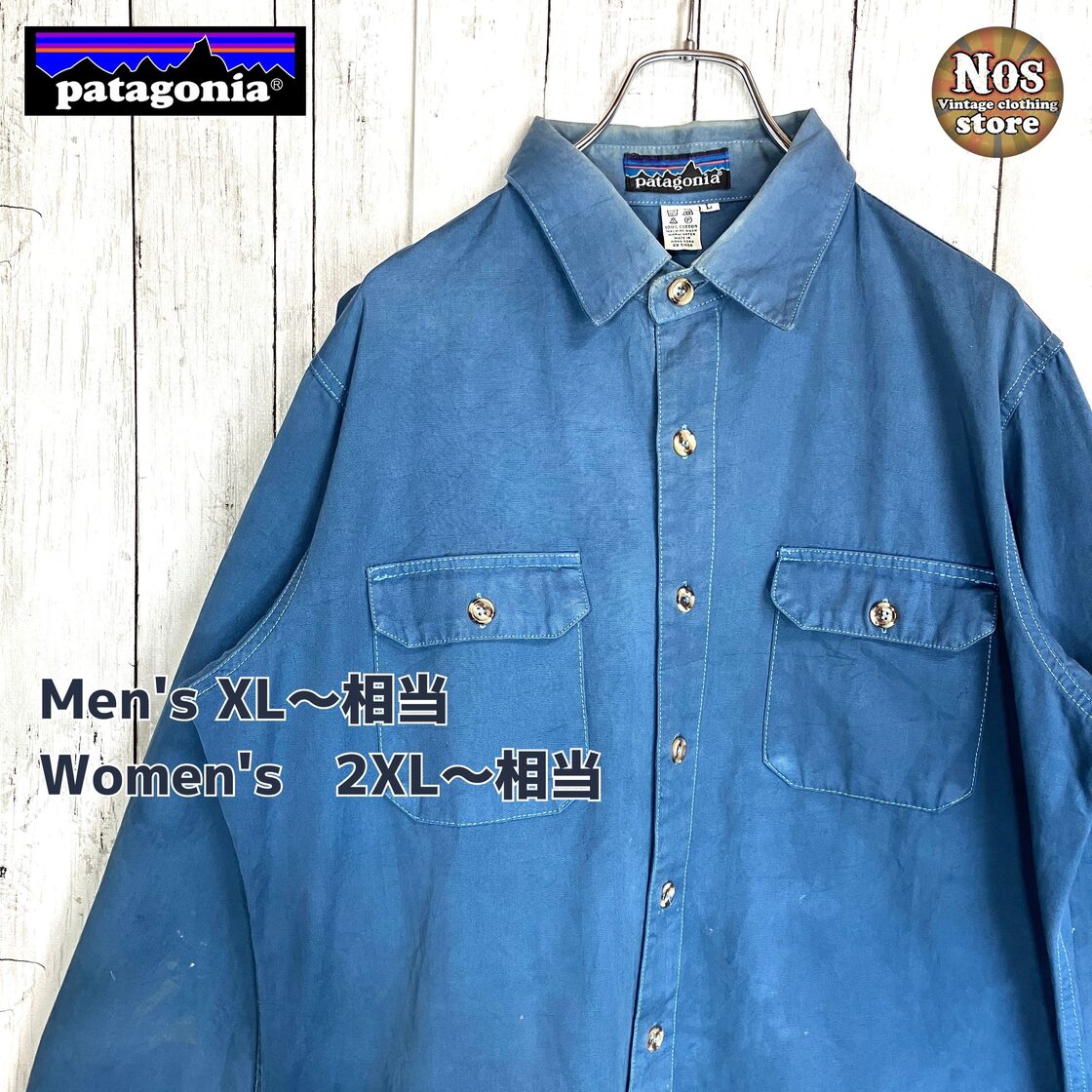 くすみブルー系】80s～ パタゴニア 長袖シャツ 厚手 無地 海外古着 