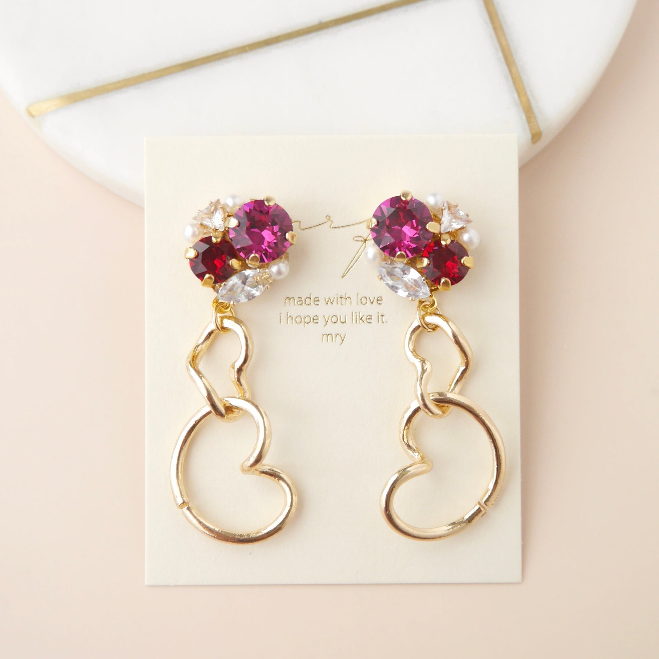 2連ハートチェーンビジュー（ローズピンク）