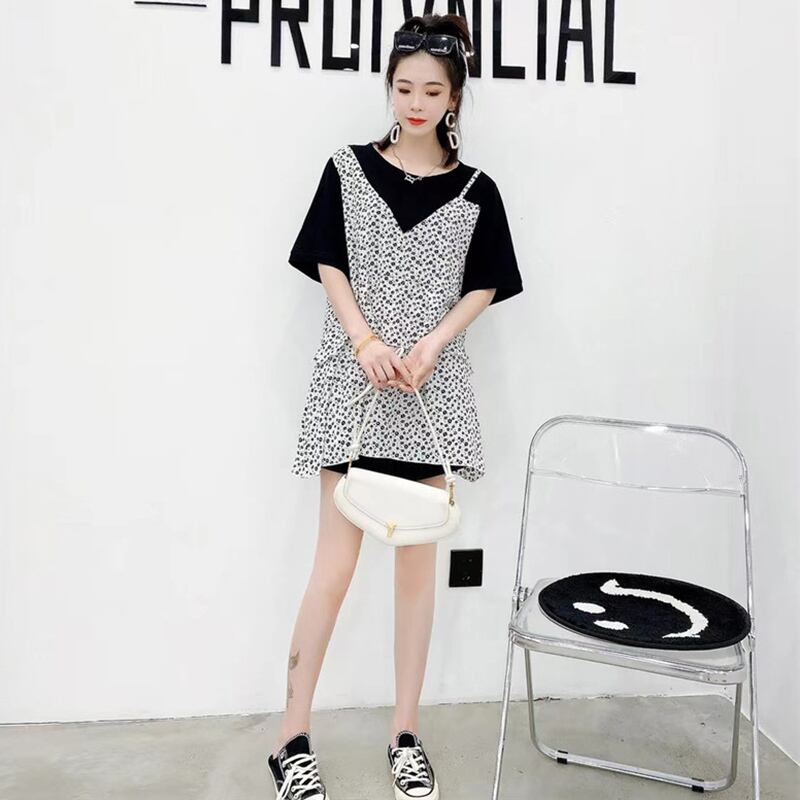 レディースサマードレス Tシャツ ルーズスタイルトップス 大きめサイズ 夏物 ミックスインファッション32193856678