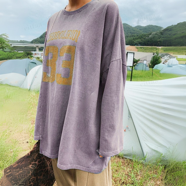 【即納】Y-4719 2025秋新作♡33カレッジロゴアシンメトリーデザイン長袖Tシャツ パープル 0905 【即納】Y-4719 2025秋新作♡33カレッジロゴアシンメトリーデザイン長袖Tシャツ パープル 0905
