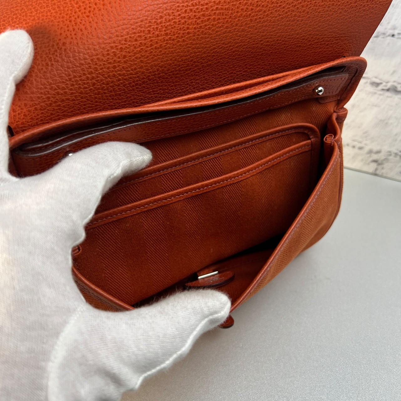 HERMES エルメス サックコロラド  キャンバス×レザー ショルダーバッグ オレンジ A-9571