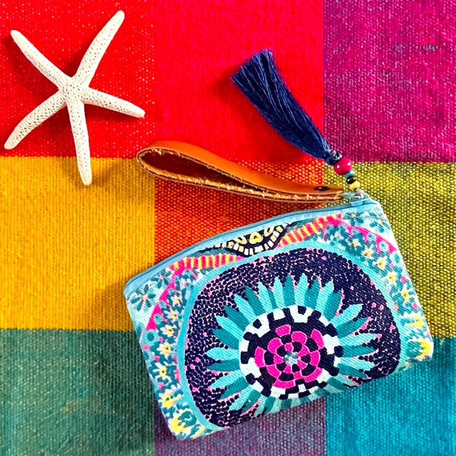 コスメポーチミニマム（マチなし）❤️スカイブルーネイビーピンク×ブルータッセル