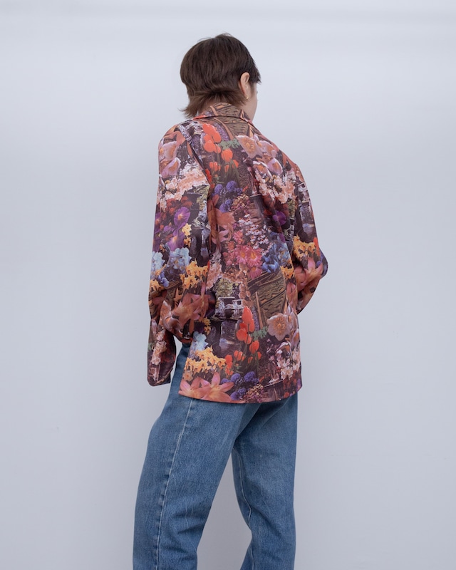 1970s floral collage open collar shirt