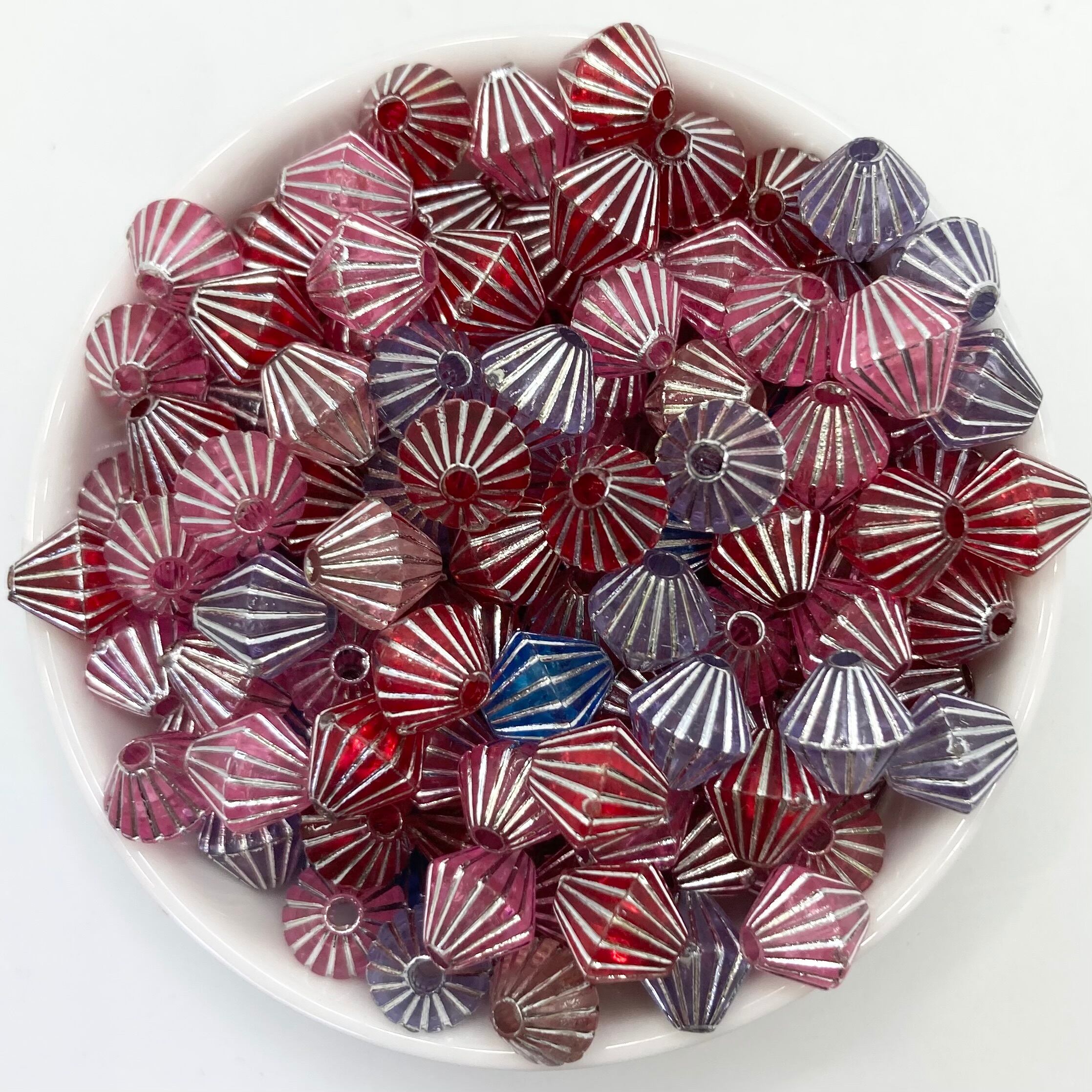 TSR アクリル双円錐 シルバーライン レッドミックス / 8mm / 150piece