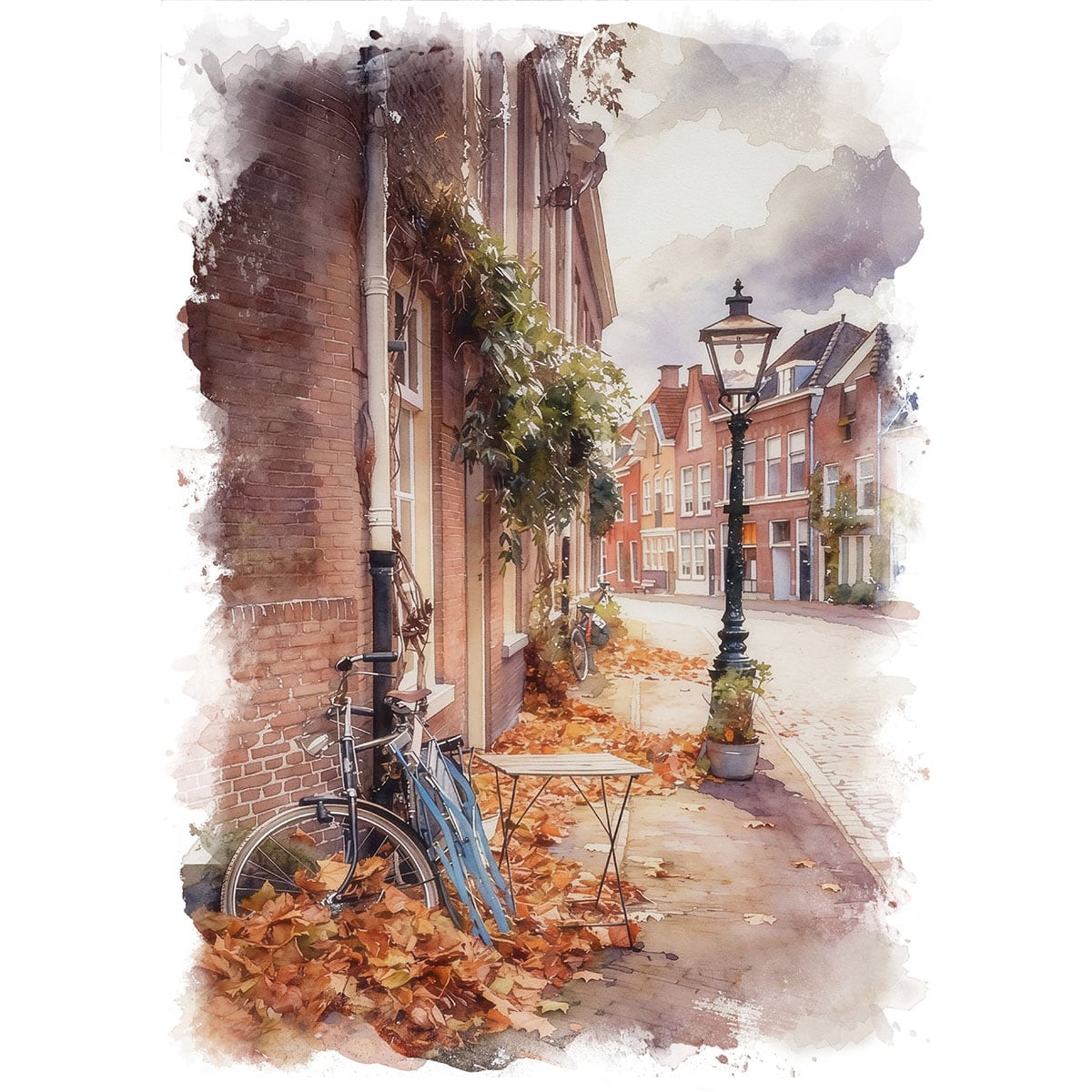 絵画 風景画(街並み) ベルギー ブルージュの運河沿いの風景 インテリア