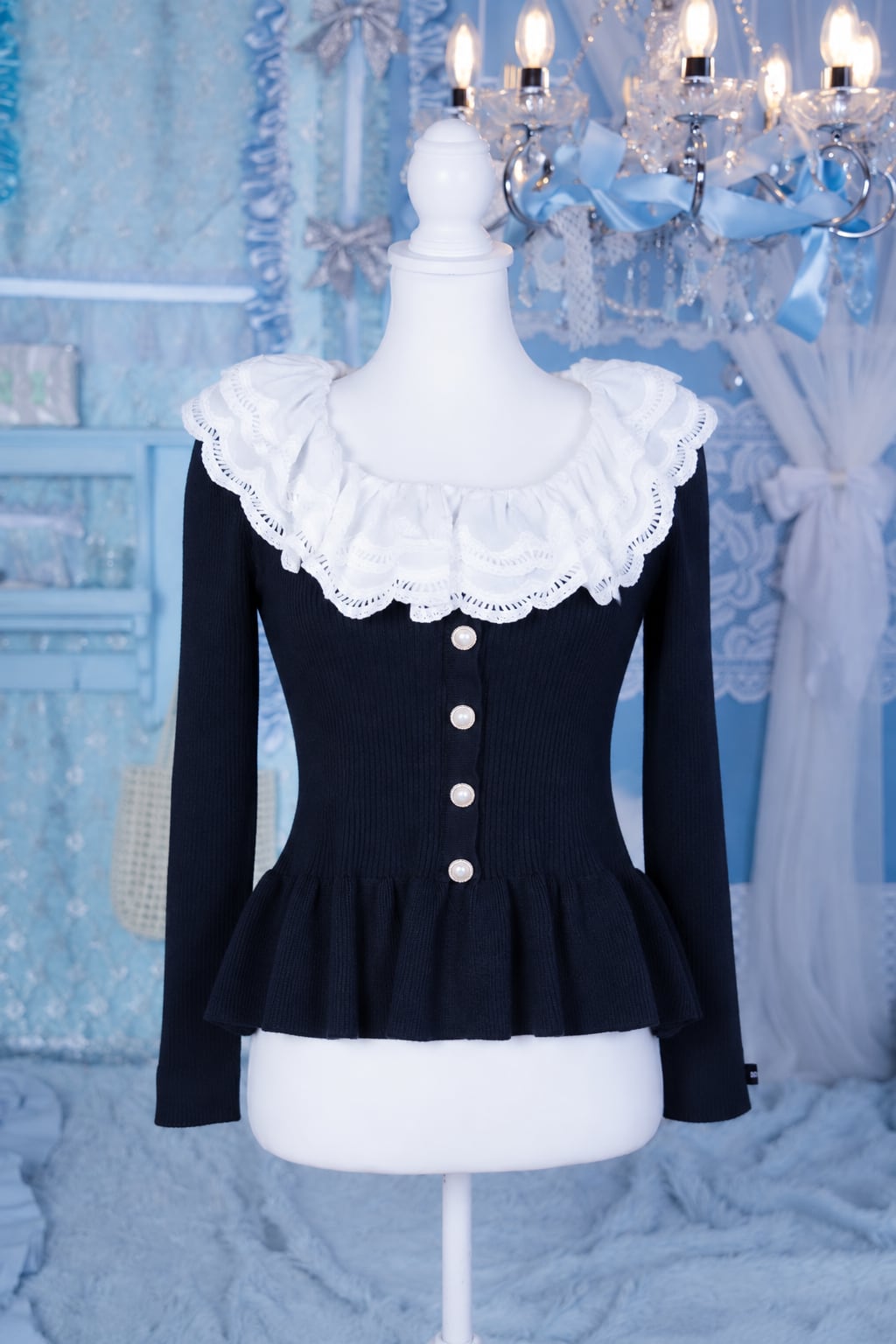 frill collar peplum knit