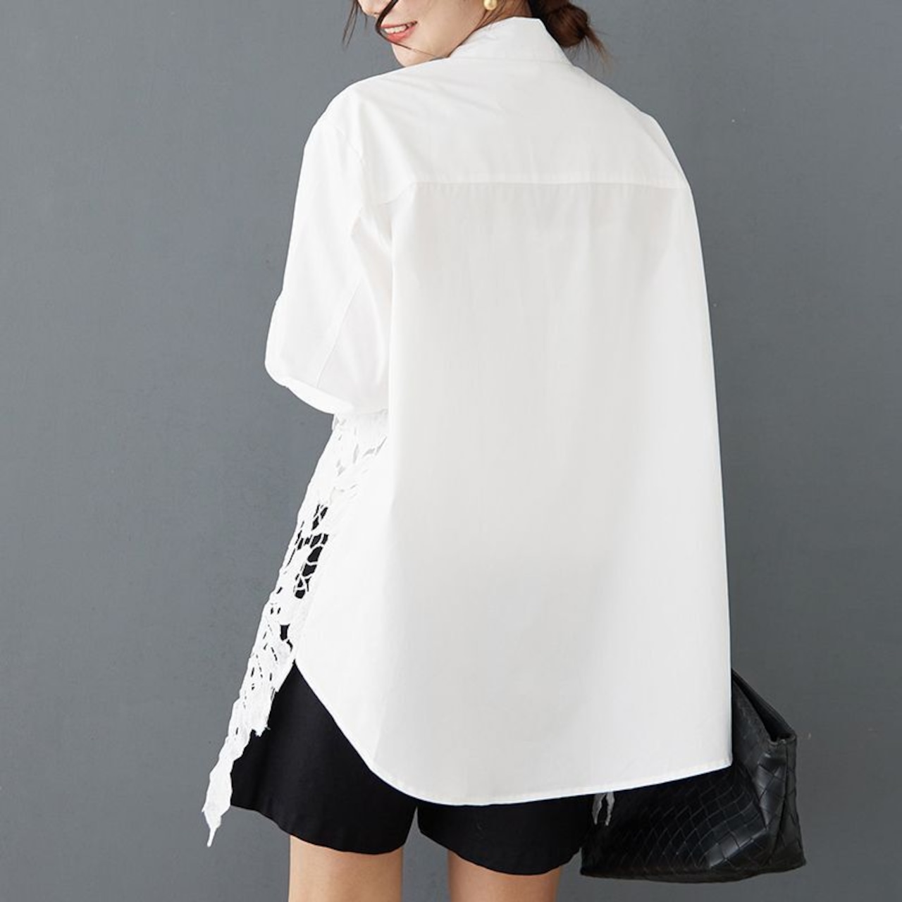 レーストリム オーバーサイズ シャツ 00192