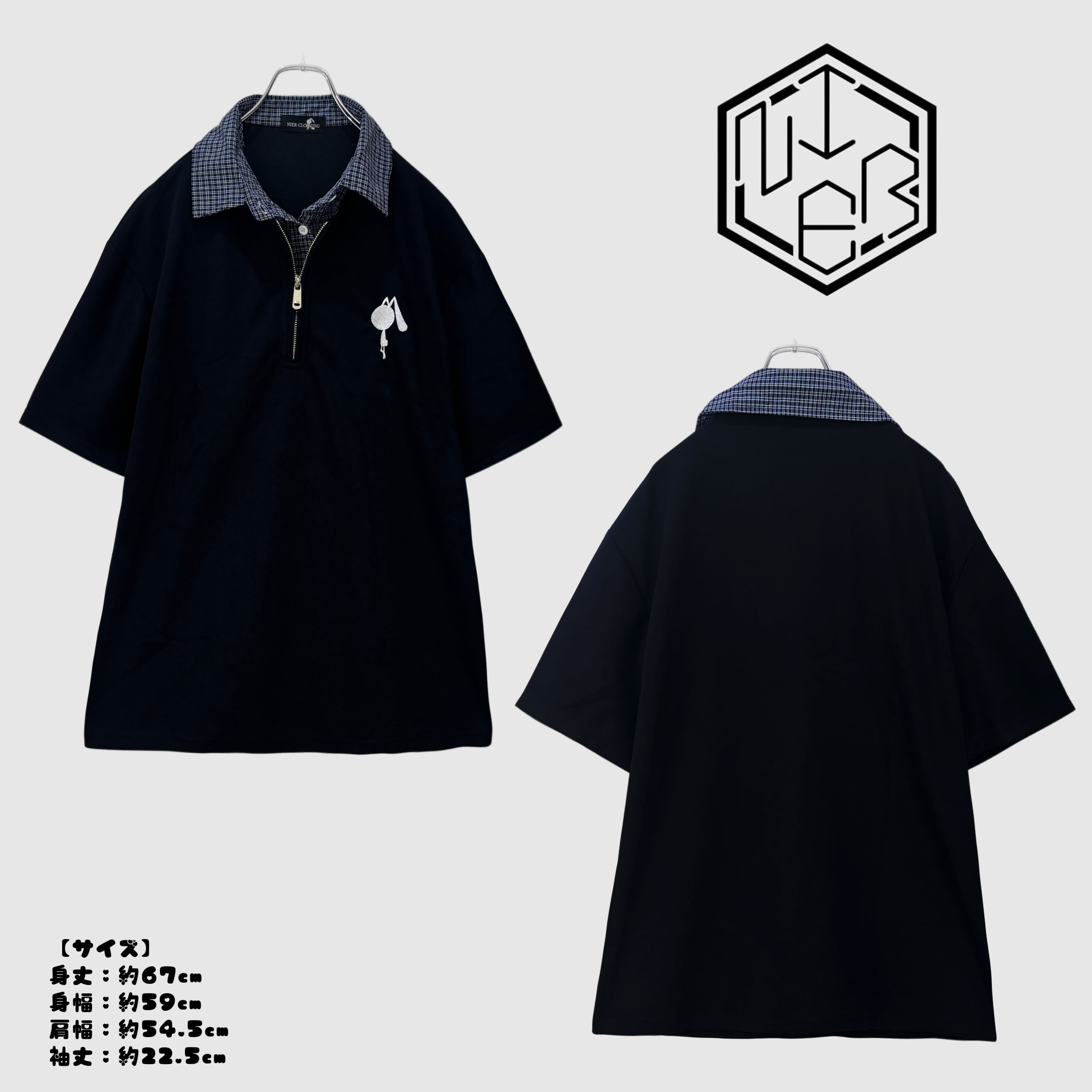 CHECK COLLAR FAKE LAYERED HALF ZIP TOPS【BLACK】 | NIER CLOTHING
