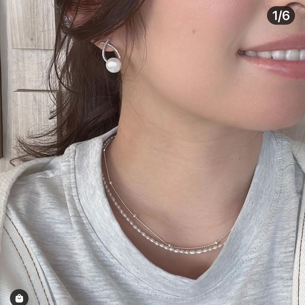 permkeenaの8mm玉パール&ダイヤモンドのステーションネックレス