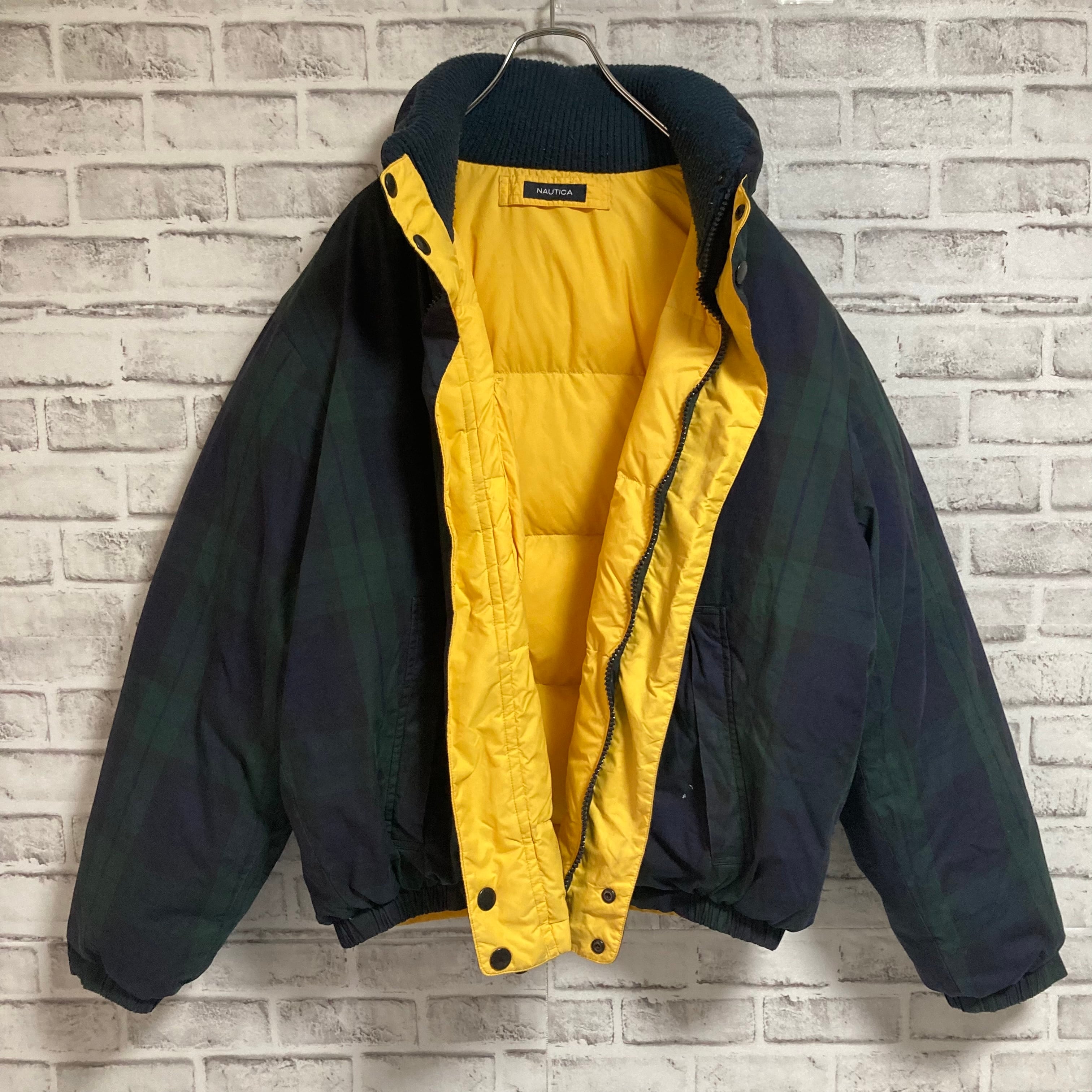 【NAUTICA】 Down Jacket L相当 ノーティカ リバーシブル ダウンジャケット チェック柄 胸ロゴ 袖ロゴ アウター アメリカ USA  古着