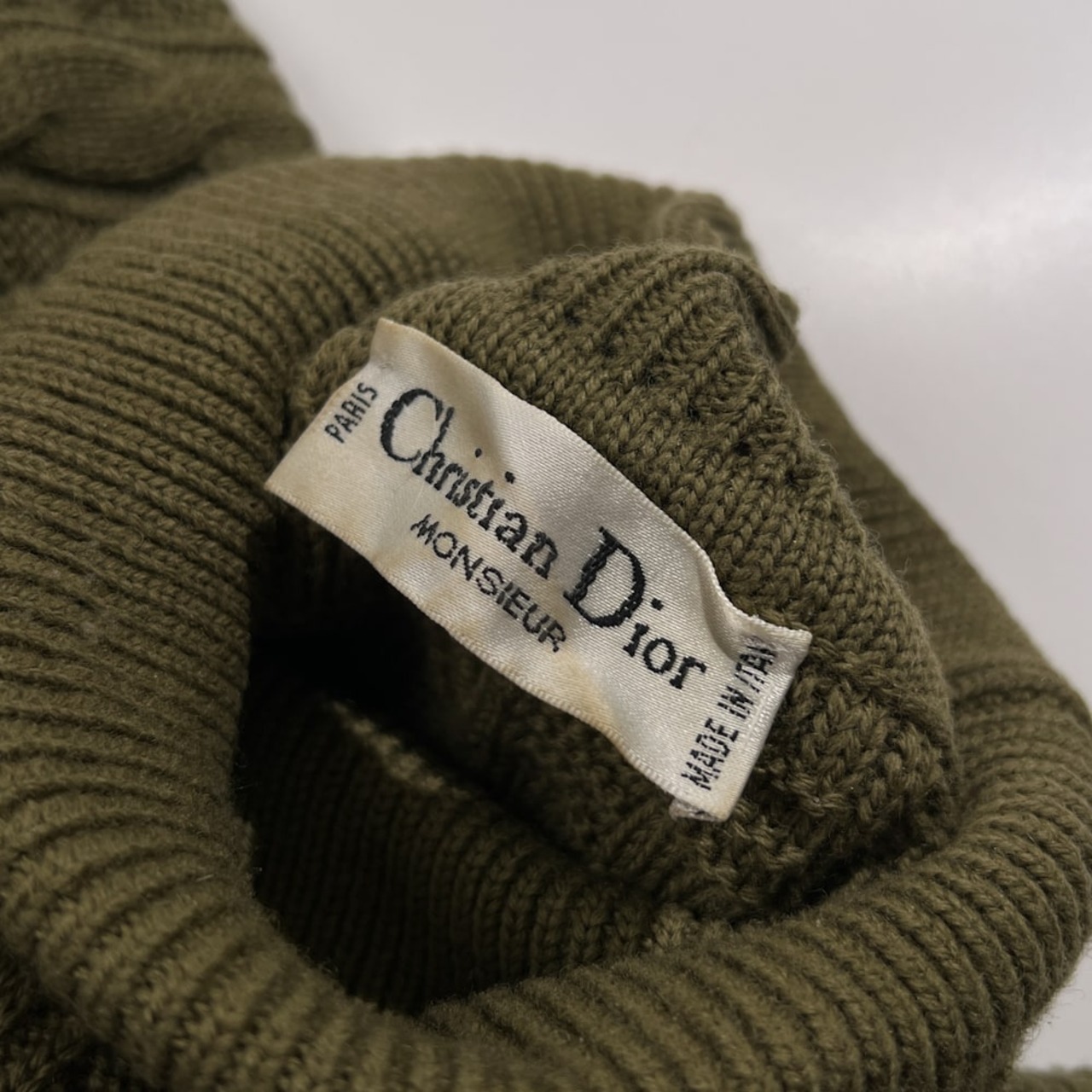 Christian Dior クリスチャンディオール タートルネック ウールニット セーター 46 /グリーン系/イタリア製/Y-TK-03/ビンテージ