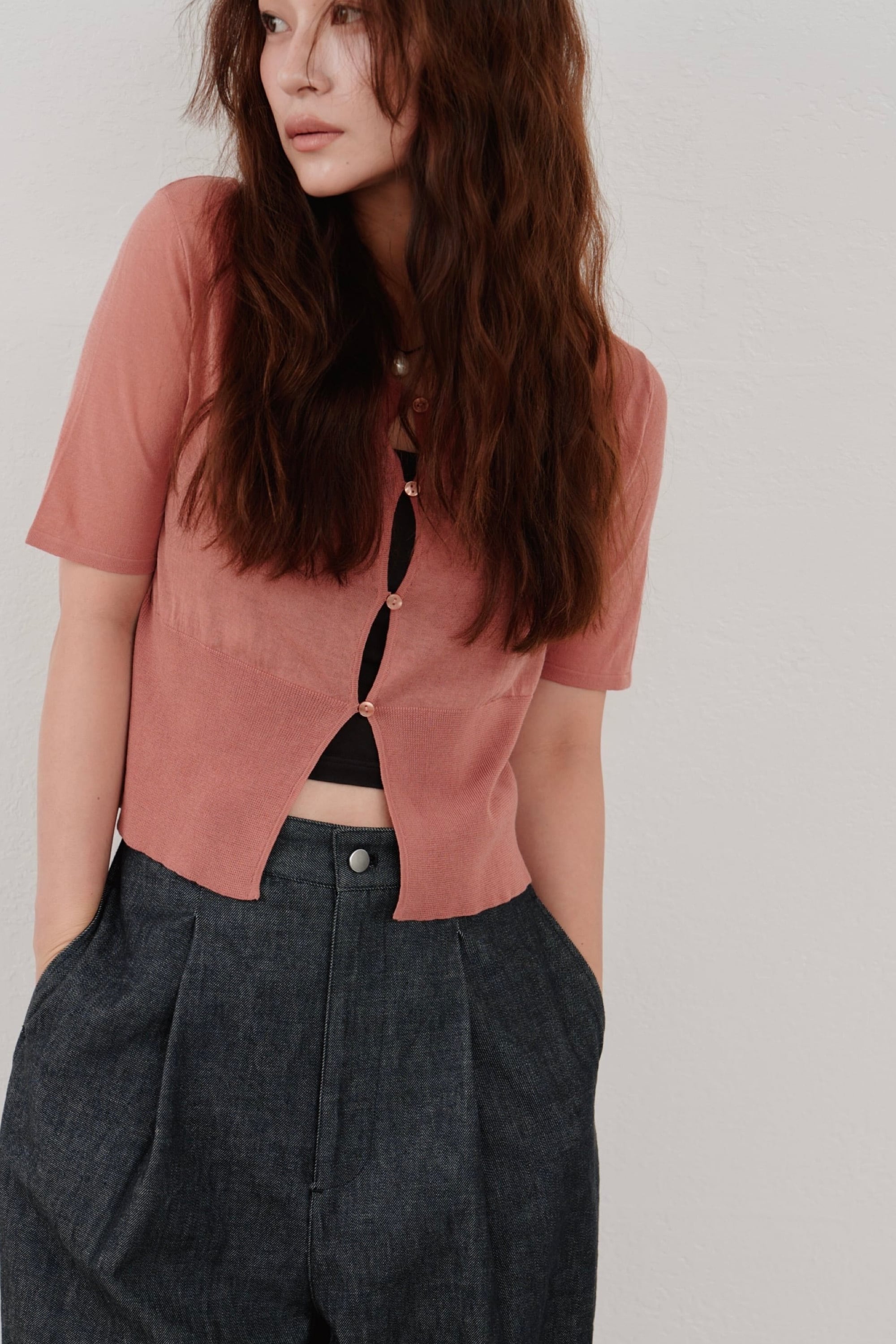 Hella cropped sheer knit cardigan クロップドシアーカーディガン