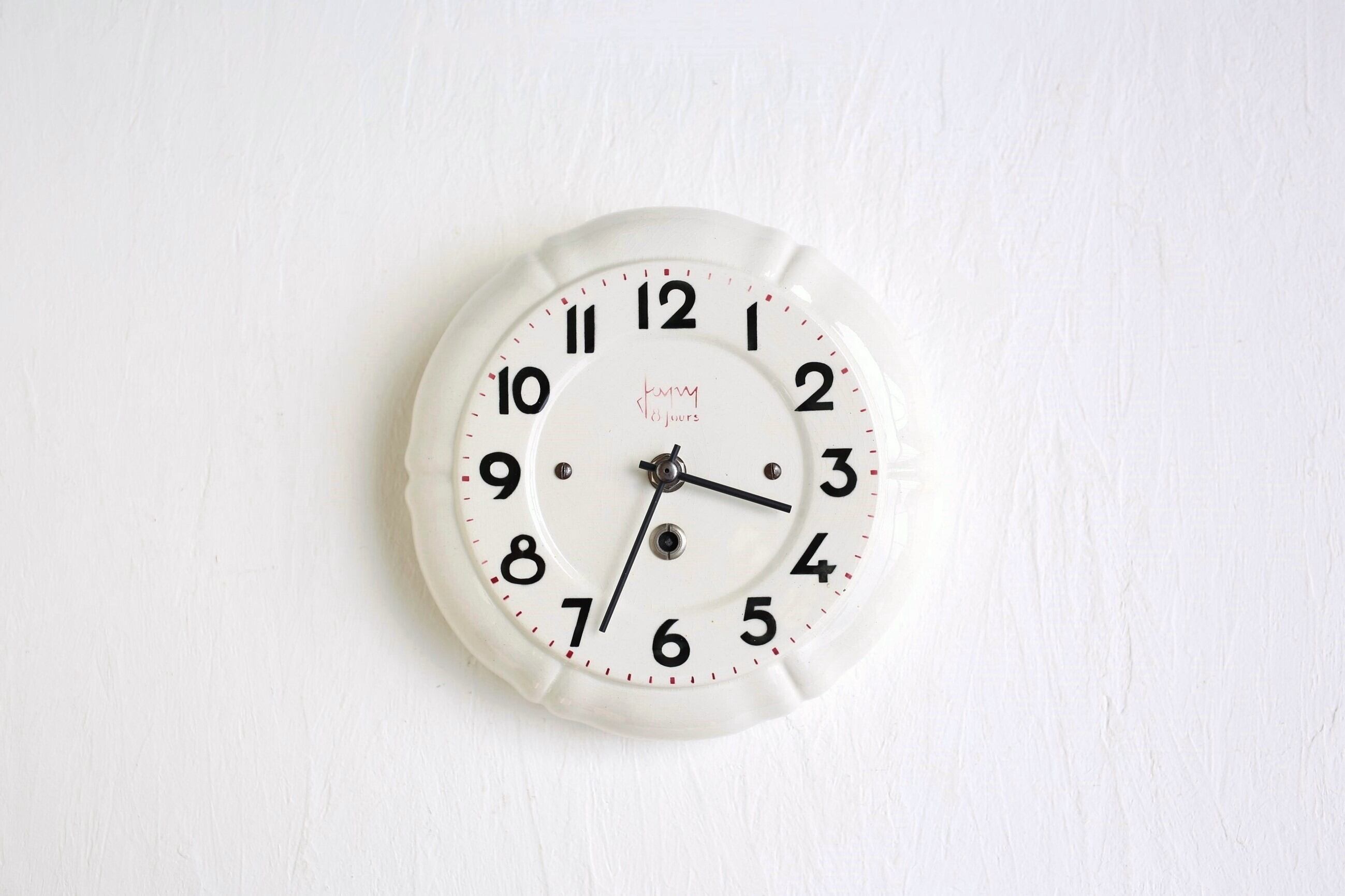 フランス アンティーク ヴィンテージ JAPY 陶器 壁掛け時計 巻き時計