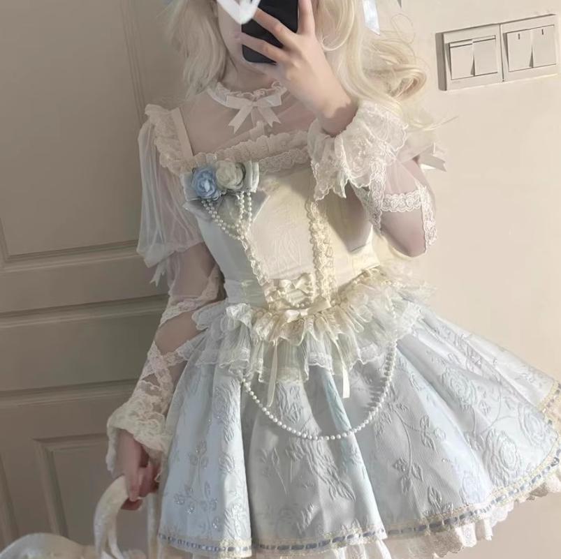 ゆめかわ♡全2カラー 薔薇のコサージュ付きワンピース wanpi49 