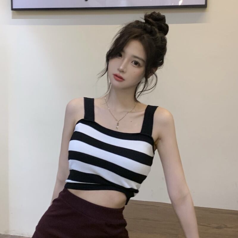 ストライプサマースタイルノースリーブトップス 夏物 ハンチェンe69320888306
