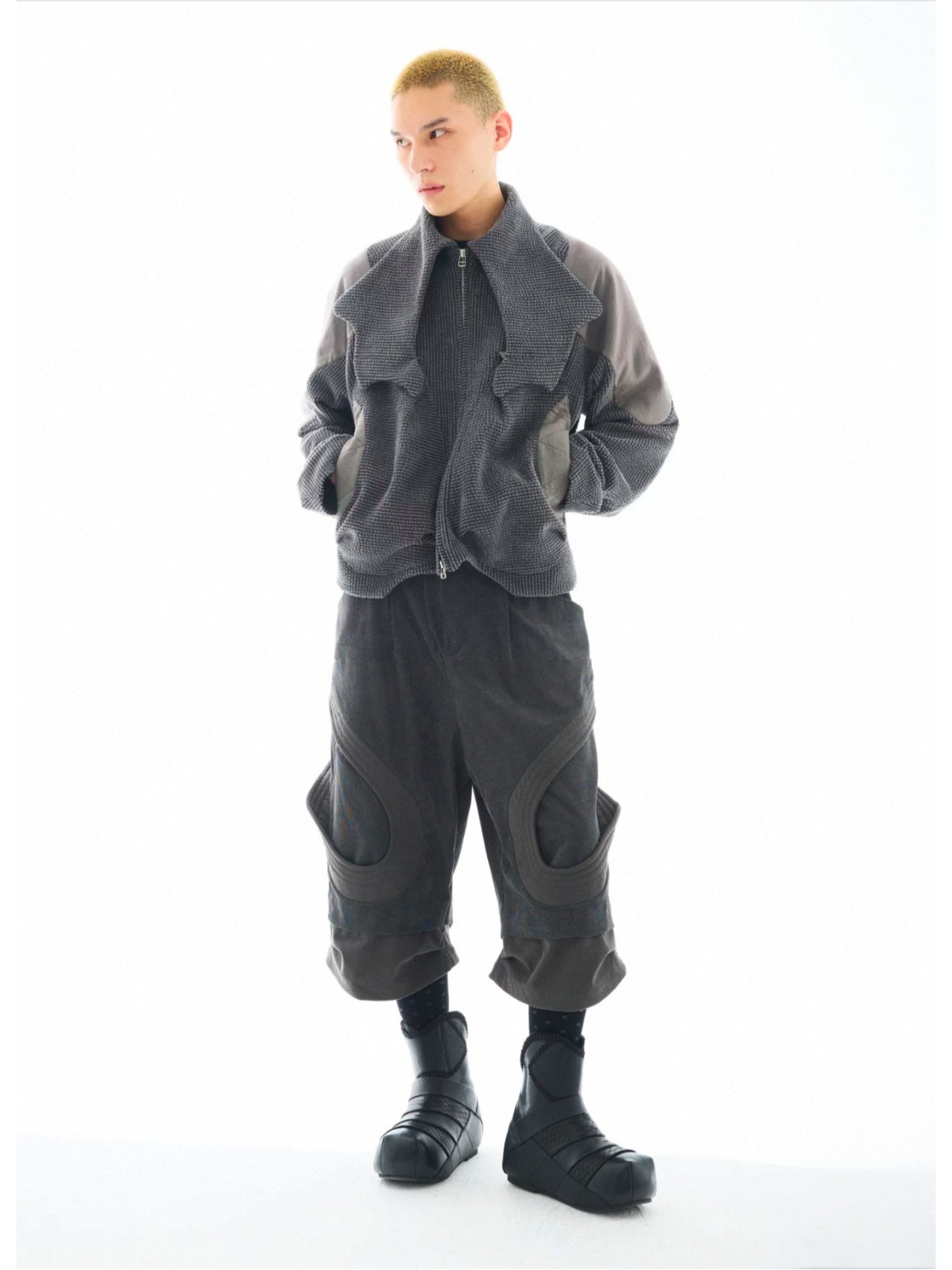 54A0 Asymmetric Deconstructed High Neck Jacket