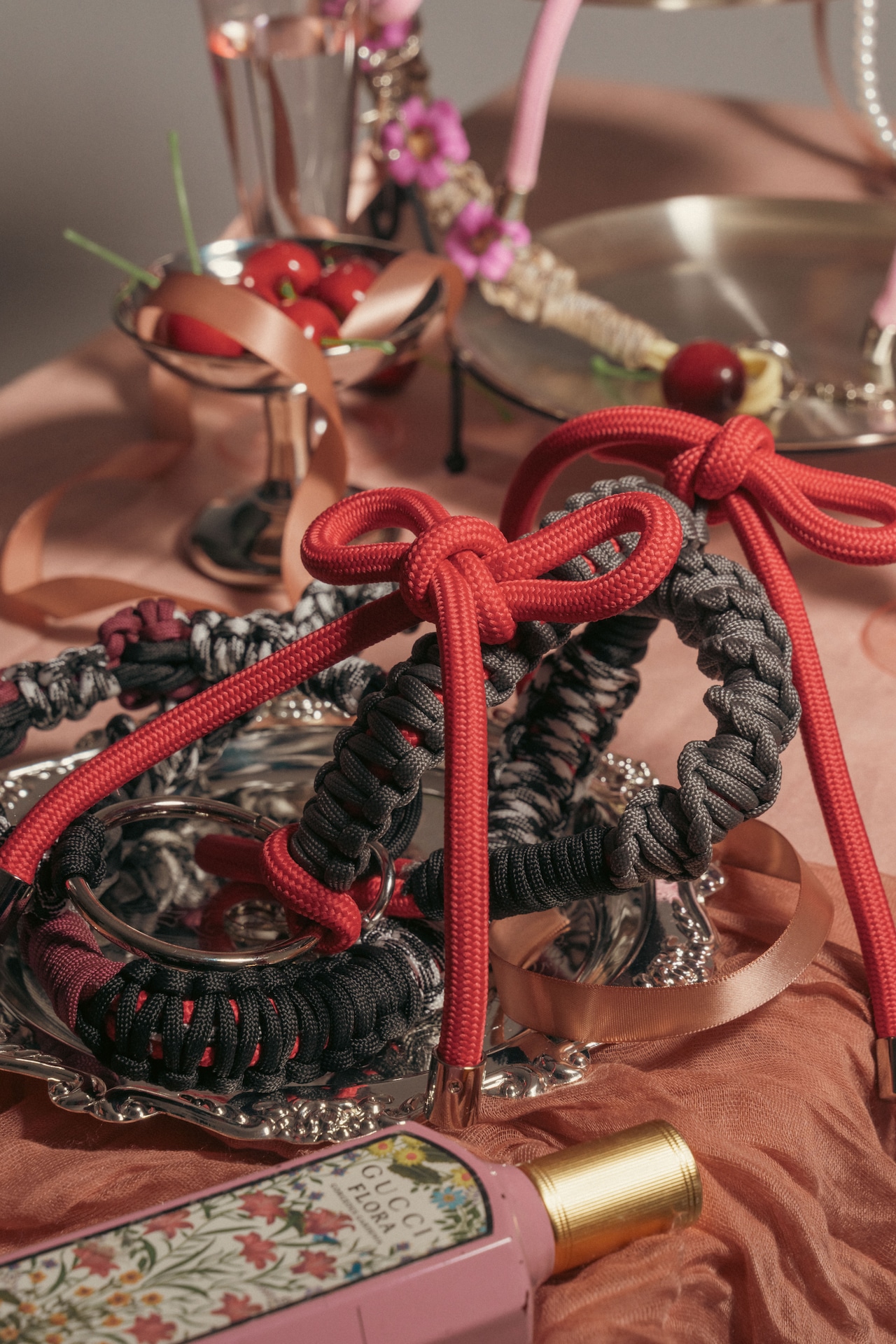 2way big ribbon flower strap Dark Red