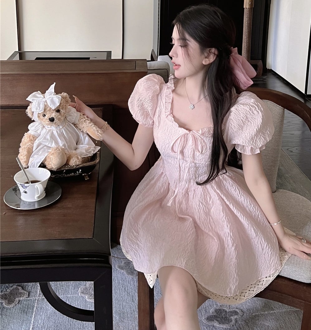 フレアスリーブ フリル切り替え オーバーサイズ ワンピース レディース ミニ丈 ミディ丈 膝上 半袖 ラウンドネック Aライン 胸下切り替え ギャザー チュニック 大人 可愛い シンプル カジュアル おしゃれ ガーリー 上品 マタニティ 無地 春夏 デート お出かけ 普段使い 赤 プリンセス フレア ミニ ドレス ワンピース 衣装 ワンピドレス ミニ丈