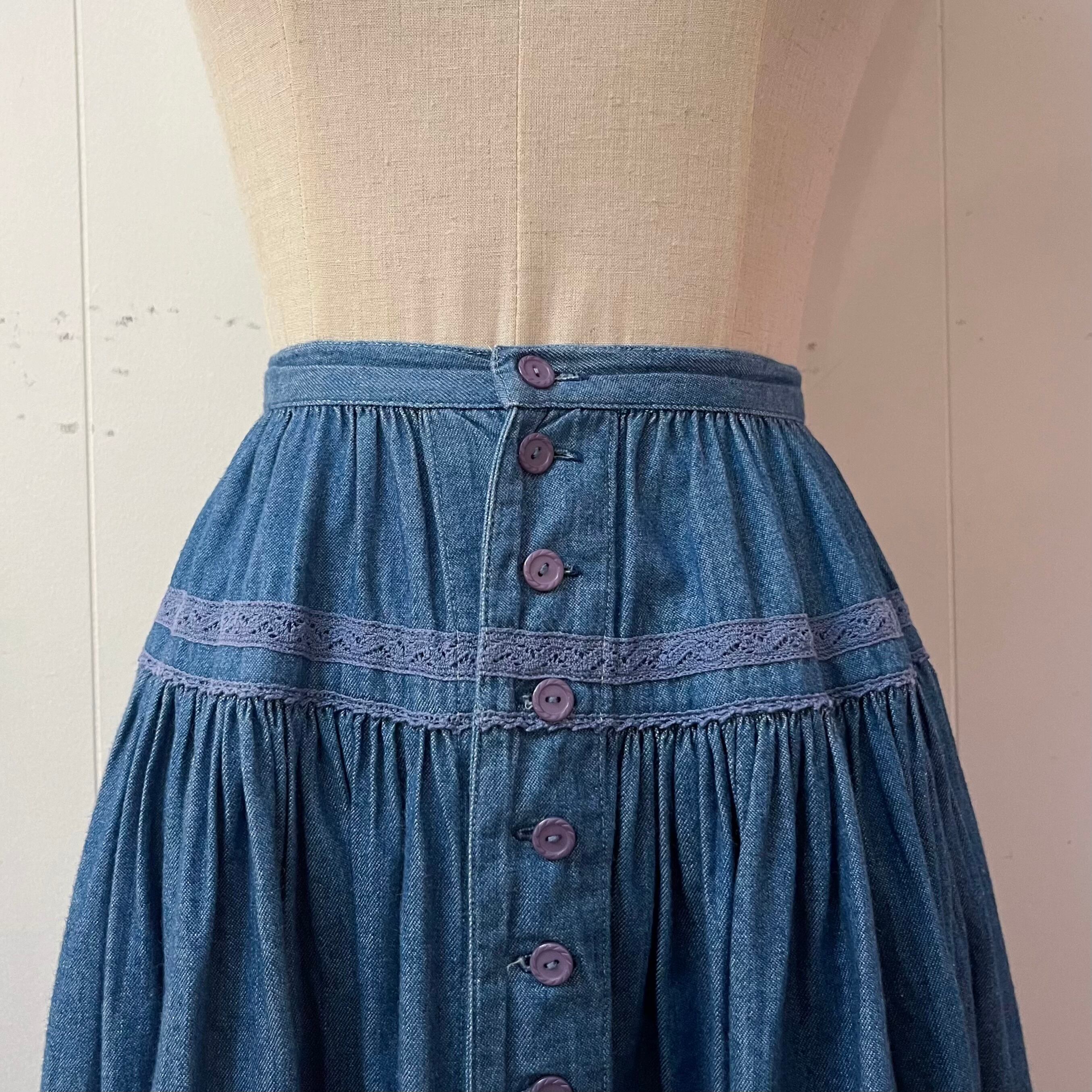 PINKHOUSE / denim lace tiered skirt