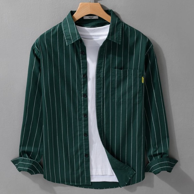 【M-3XL】Pinstripe Long Sleeve Shirt / ピン ストライプ 長袖 シャツ