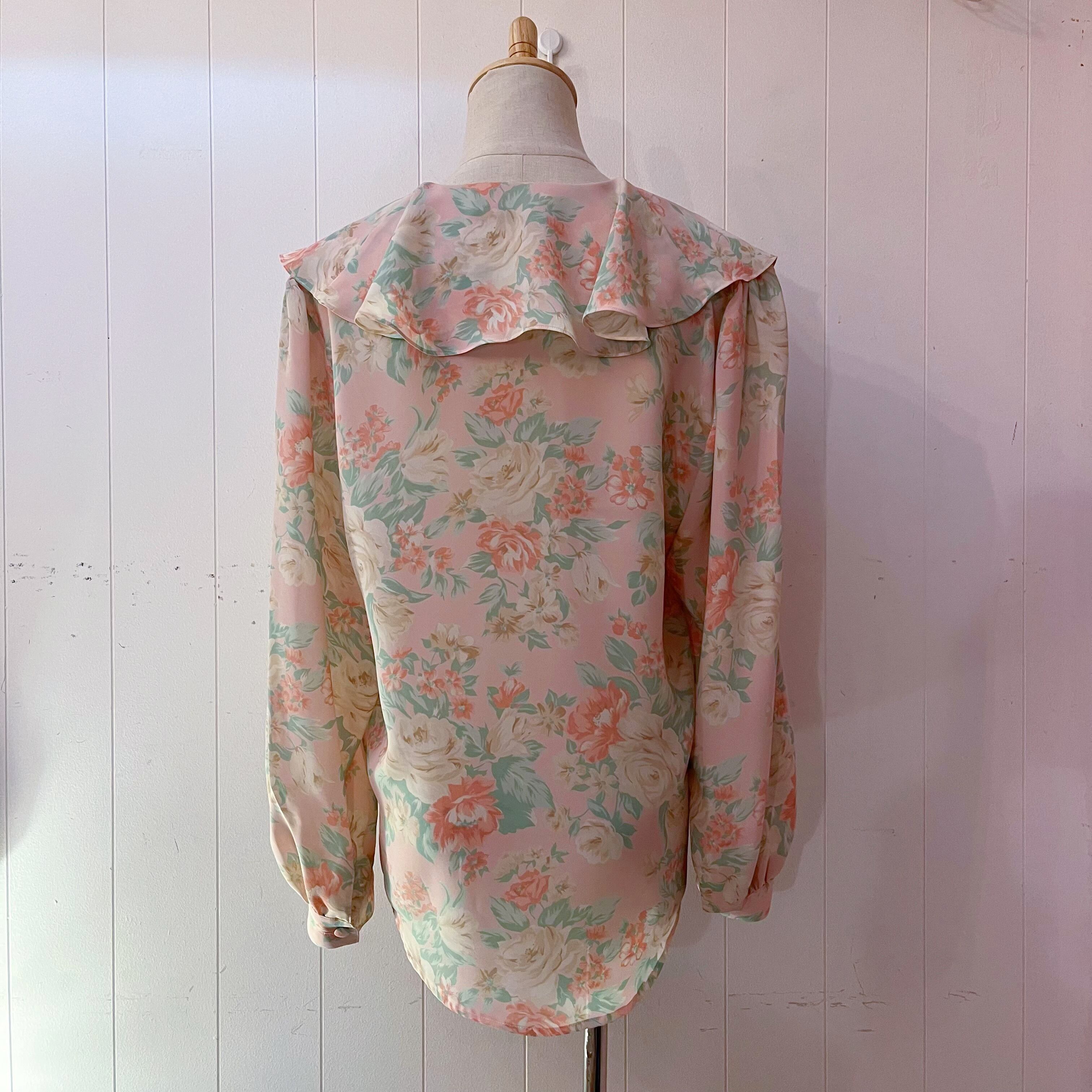 flower frill collar pink blouse
