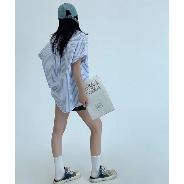blue stripe multi-button short-sleeve shirt　ブルーストライプマルチボタン半袖シャツ　J2090