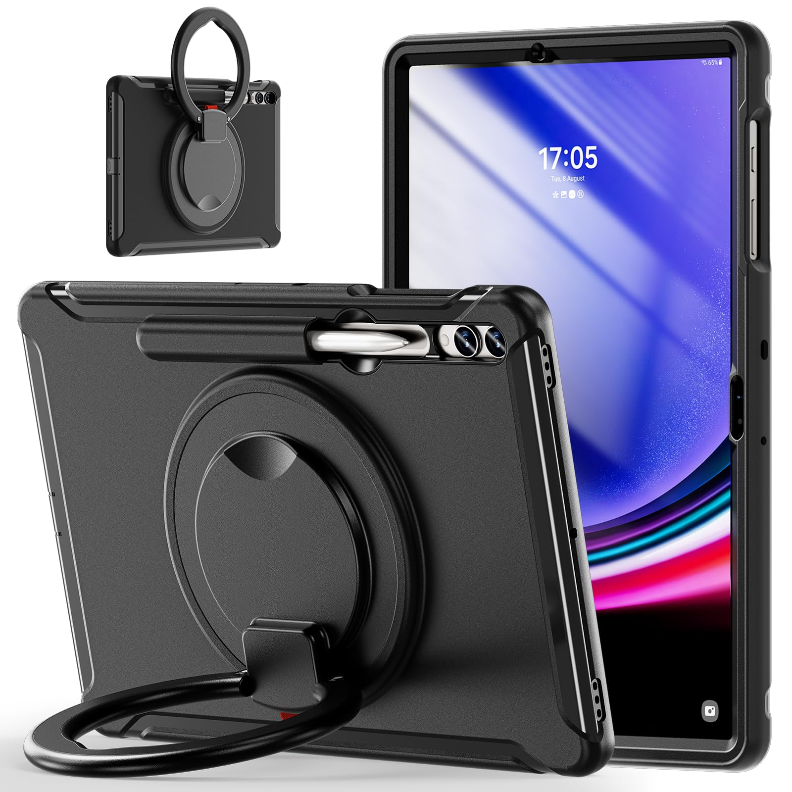 【新着特価】360度回転 スタンド Galaxy Tab S10+/S9 FE+/S9+/S8+/S7+/S7 FE 12.4インチ ケース 衝撃吸収 頑丈 持ち手付き ハンドル付 Android タブレット ギャラクシー Tab S10+/S9 FE+/S9 Plus/S7 Plus/S7 FE/S8 Plus 12.4 カバー 落下防止 S Pen 收納 子供 ケース ブラック